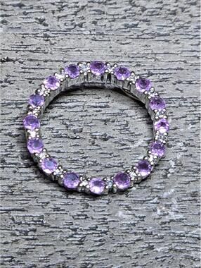 14K White Gold Purple Sapphire Diamond Circle Pendant Estate
